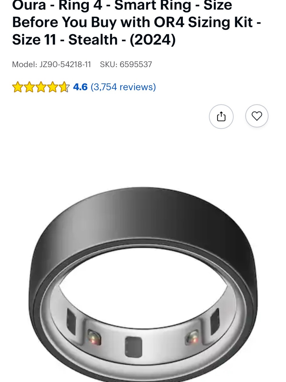 Oura Ring 4 Smart Ring Stealth Black - Size 11